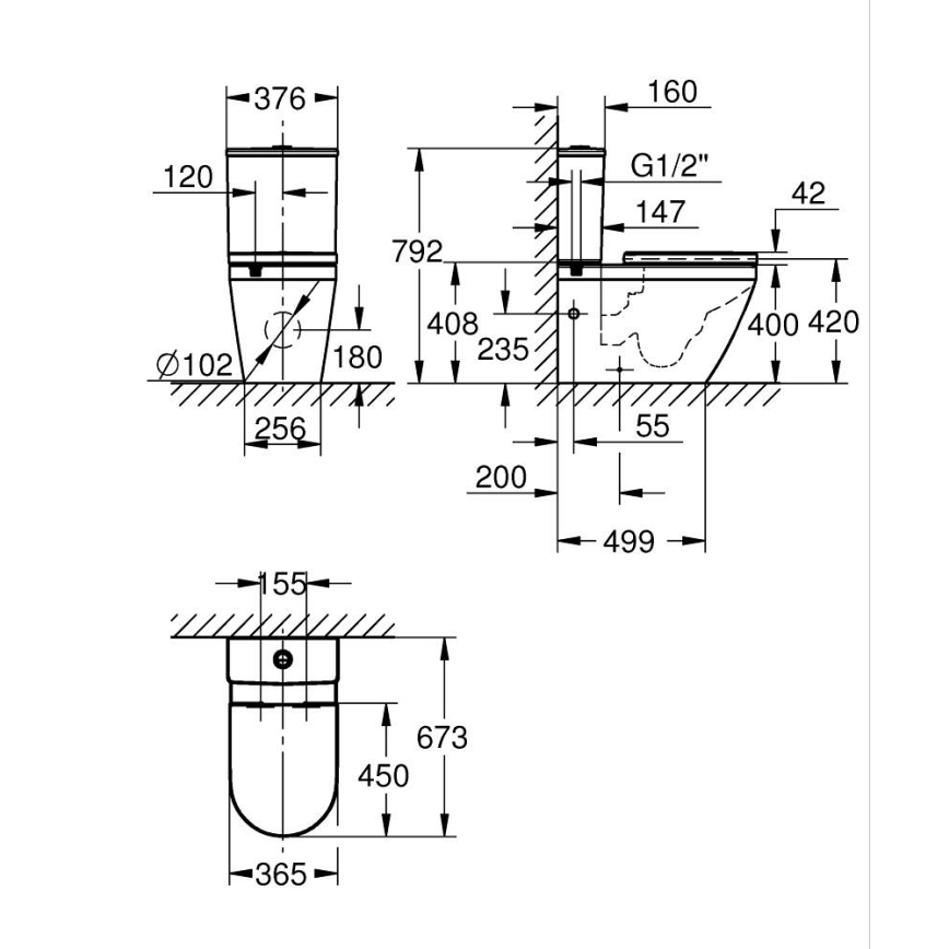 GROHE 102513SH00 - Ensemble WC EURO CERAMIC 67,3 x 37,6 x 79,2 cm céramique/blanc