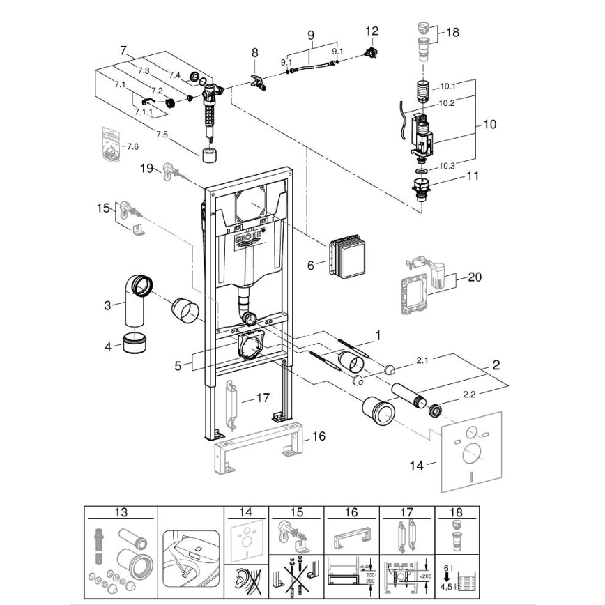 GROHE 103846SH00 - Ensemble 5 en 1 SOLIDO 1,13 m céramique/blanc