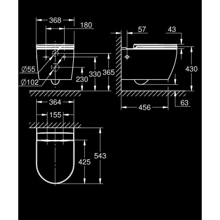 GROHE 103848SH00 - Cuvette suspendue START ROUND CERAMIC 368 × 543 mm blanc durable