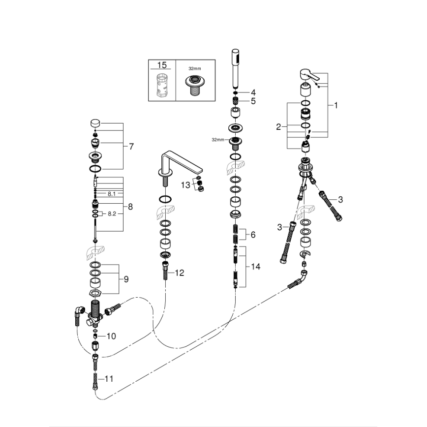 GROHE 19577001 - Ensemble baignoire 4 trous LINEARE chromé brillant