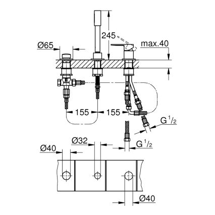 GROHE 19965001 - Mitigeur de baignoire 3 trous LINEARE, chrome brillant