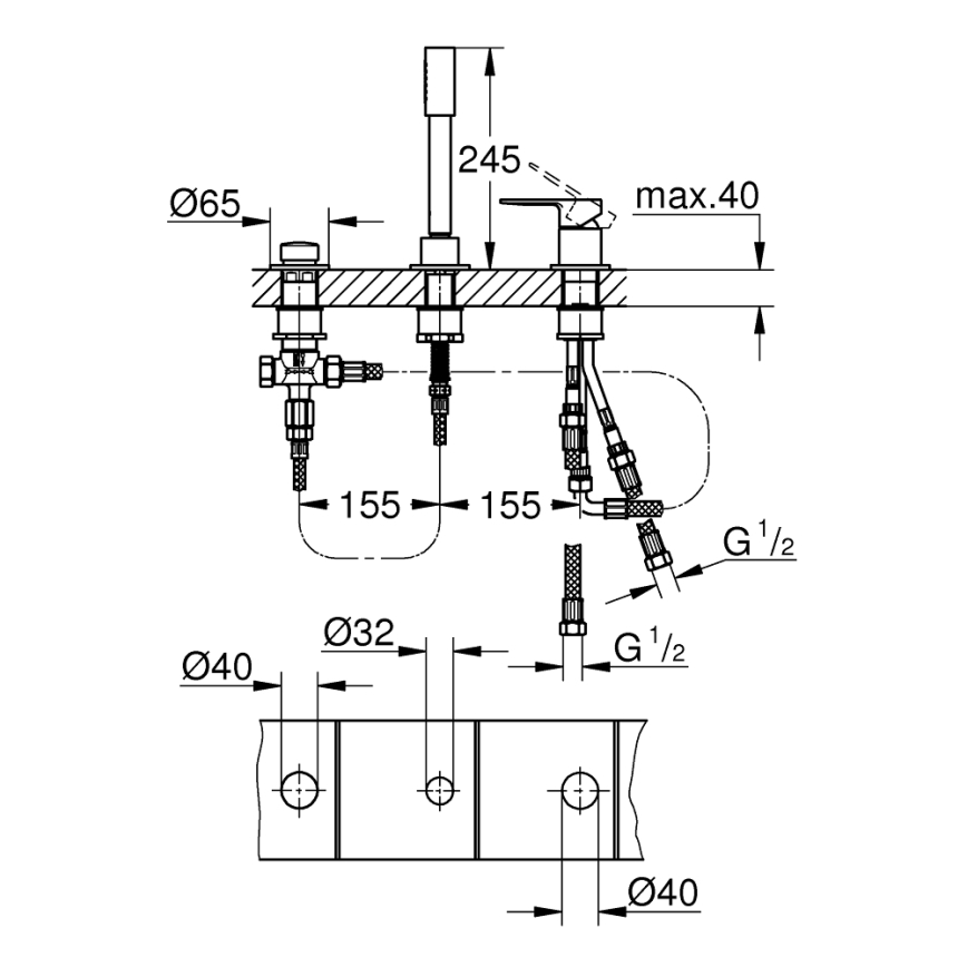 GROHE 19965001 - Mitigeur de baignoire 3 trous LINEARE, chrome brillant
