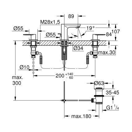 GROHE 20187000-Mitigeur 3 trous pour lavabo EUROSMART COSMOPOLITAN DN 15 chromé