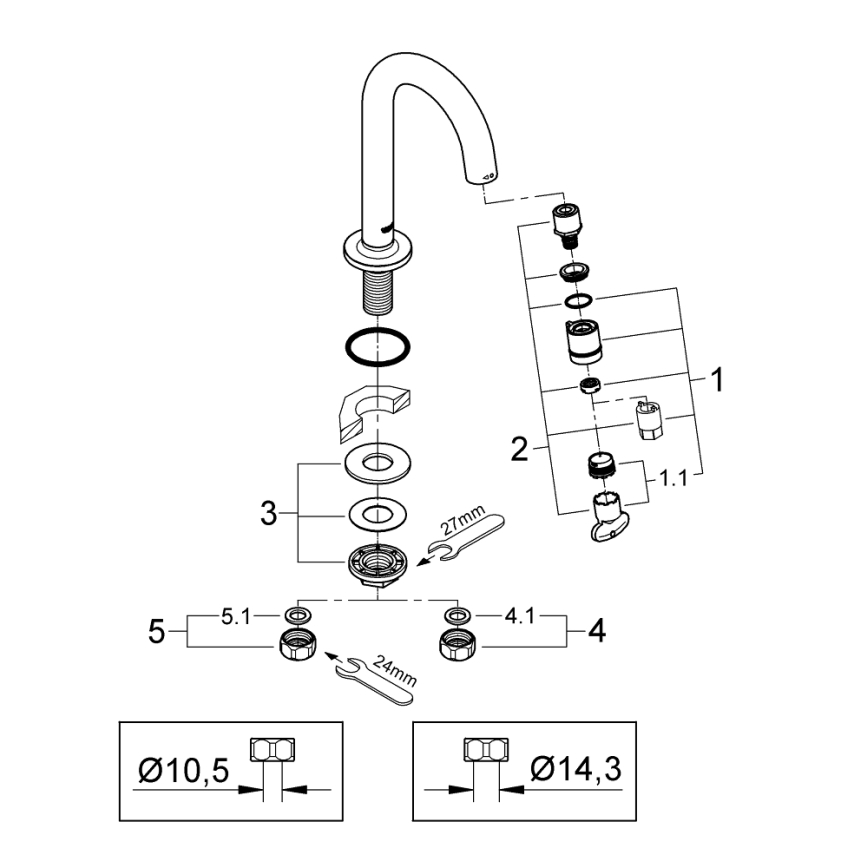 GROHE 20201000 - Vanne d'arrêt UNIVERSAL 113 mm chrome brillant