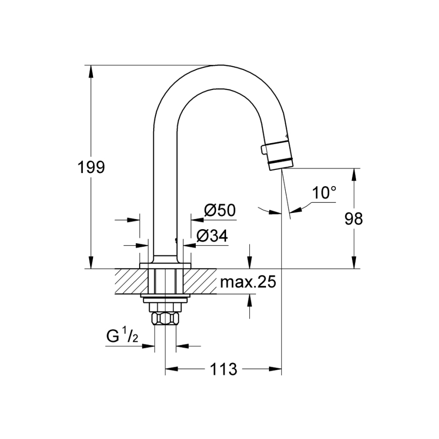 GROHE 20201000 - Vanne d'arrêt UNIVERSAL 113 mm chrome brillant