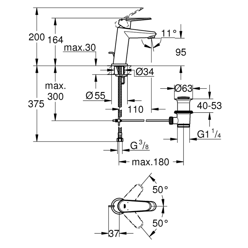 GROHE 23049002 - Mitigeur de lavabo EURODISC COSMOPOLITAN Taille S chromé