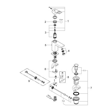 GROHE 2312700E - Mitigeur pour lavabo EUROCUBE taille S chromé brillant