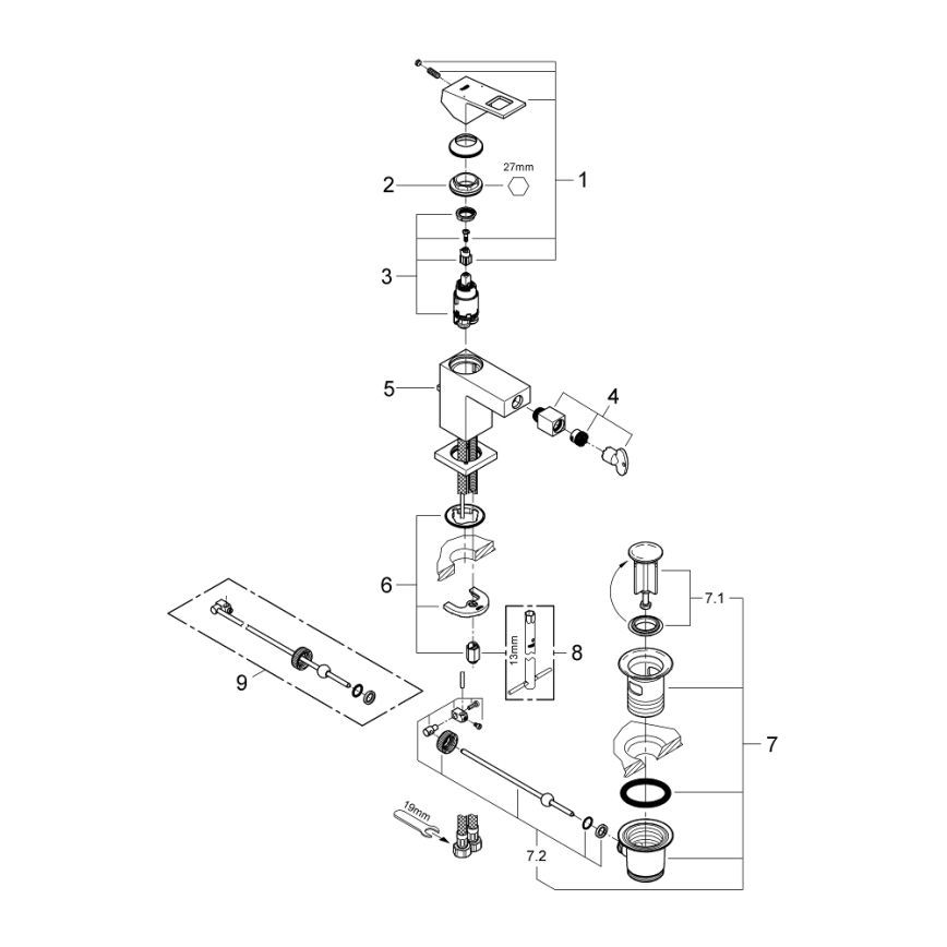 GROHE 23138000 - Mitigeur pour bidet EUROCUBE, taille S, finition chrome brillant