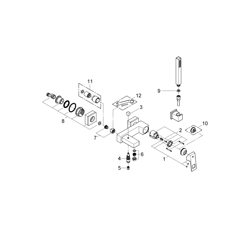 GROHE 23141000 - Ensemble pour baignoire avec mitigeur EUROCUBE DN 15, chrome brillant