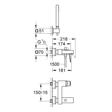 GROHE 23141000 - Mitigeur de baignoire EUROCUBE DN 15 chrome poli