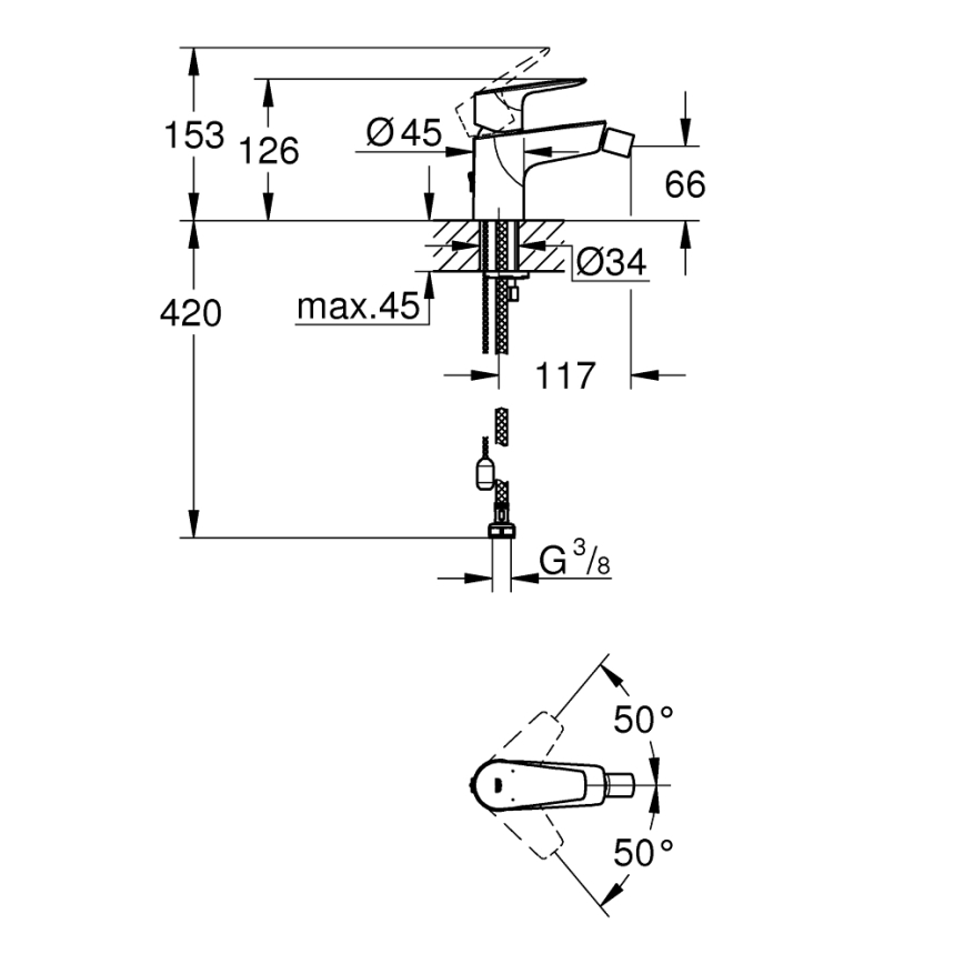 GROHE 23332001 - Mitigeur pour bidet BAUEDGE, taille S, chrome brillant