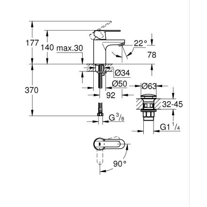 GROHE 23586000 - Mitigeur pour lavabo GET taille S, chrome poli