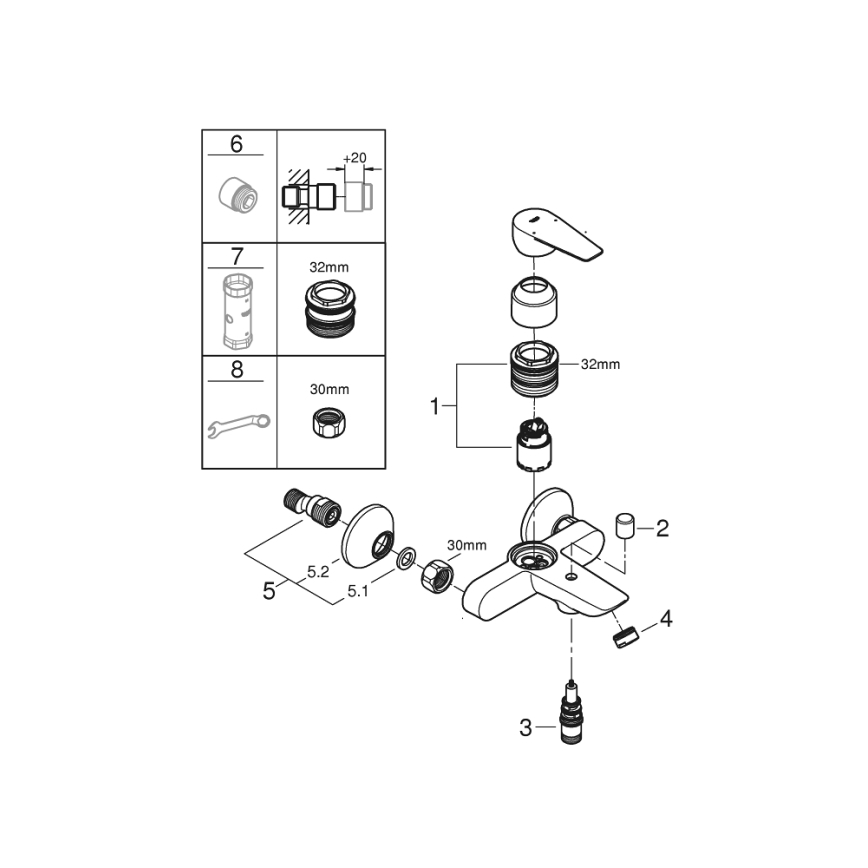 GROHE 23605001 - Mitigeur de baignoire BAUEDGE 150±15 mm chromé brillant