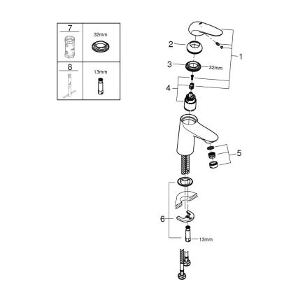 GROHE 23715003 - Mitigeur pour lavabo EUROSTYLE, taille S, finition chrome brillant