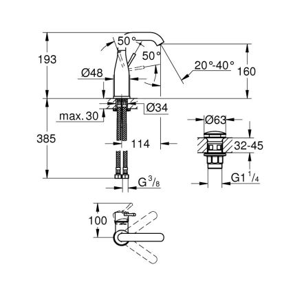 GROHE 23798001 - Mitigeur pour lavabo ESSENCE DN 15, taille M, chrome brillant
