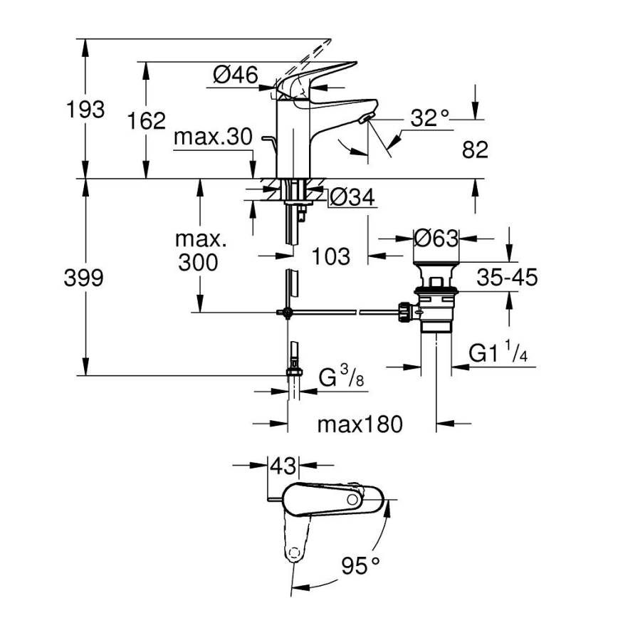 GROHE 24322001 - Mitigeur pour lavabo SWIFT DN 15 chrome brillant
