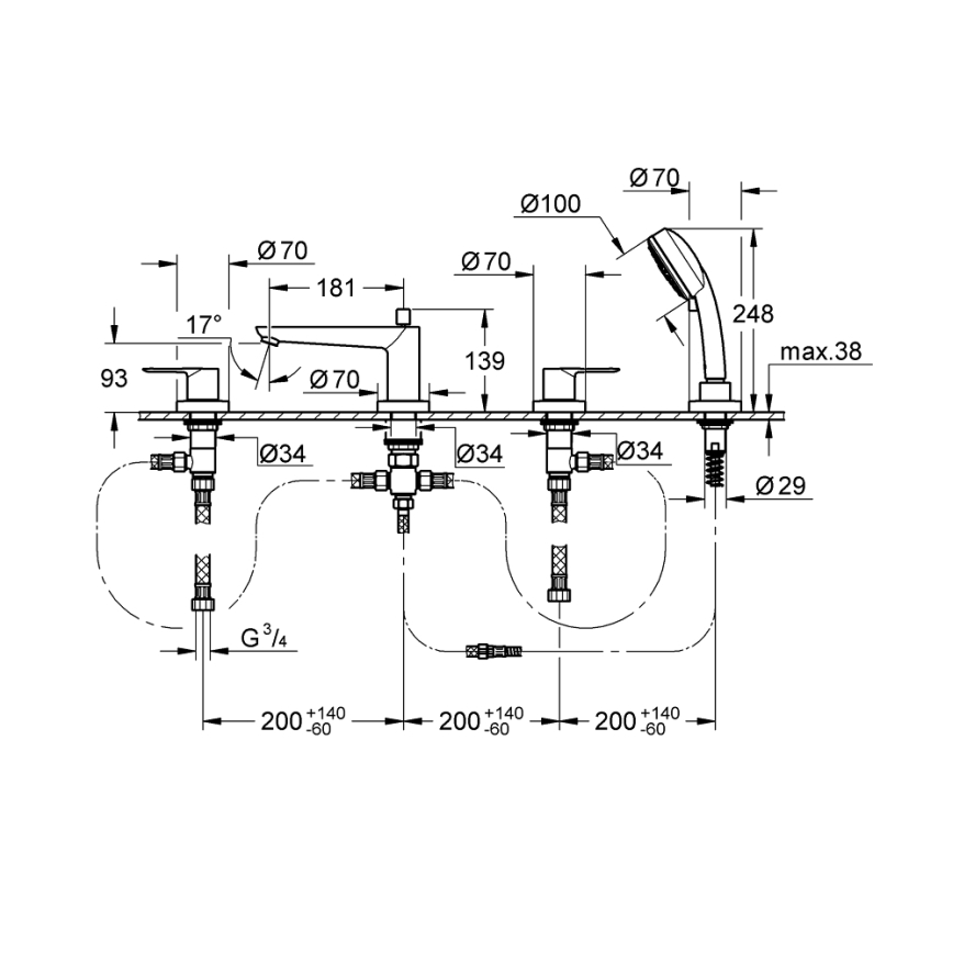 GROHE 2511900A - Mitigeur de baignoire BAULOOP DN 20 chrome brillant