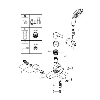 GROHE 25283002 - Mitigeur de baignoire avec accessoires DN 15, chrome brillant
