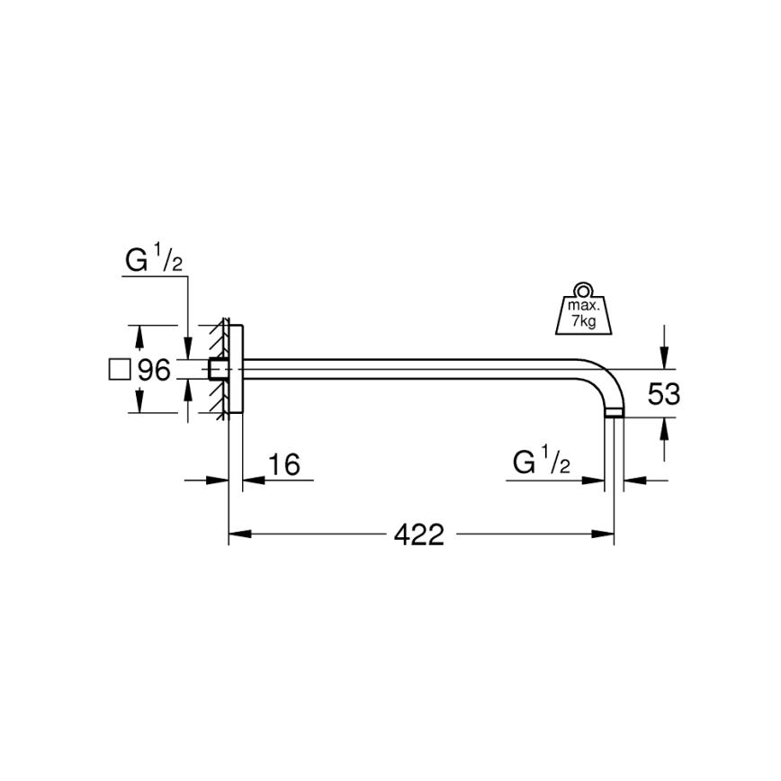 GROHE 26145000 - Bras de douche RAINSHOWER 422 mm, finition chrome brillant