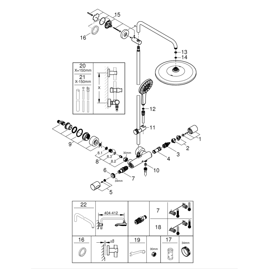 GROHE 26648000 - Système de douche RAINSHOWER SMARTACTIVE 310, 450 mm, chrome brillant