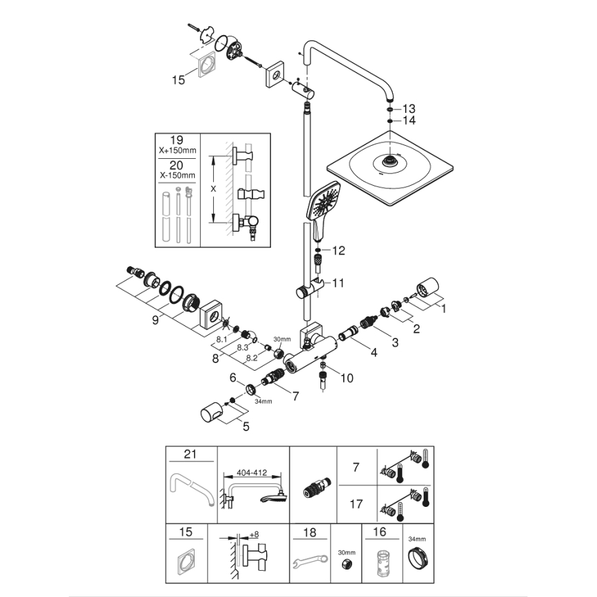 GROHE 26649000 - Système de douche RAINSHOWER SMARTACTIVE 310 × 310 mm chromé