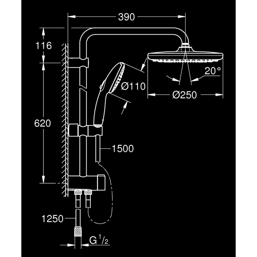 GROHE 266802431 - Système de douche VITALIO START SYSTEM 250 390 mm noir