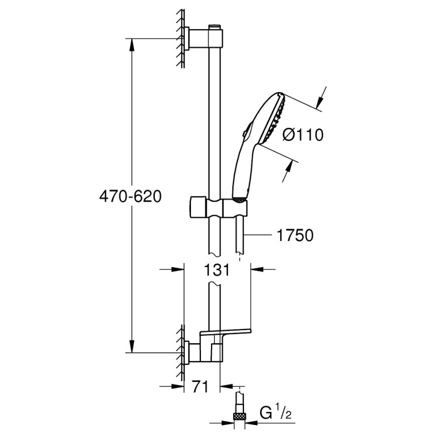 GROHE 26952001 - Ensemble de douche VITALIO START 110, barre 600 mm, chrome brillant