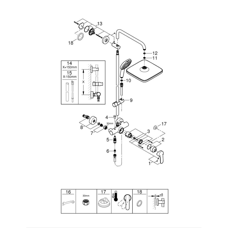 GROHE 26985001 - Système de douche VITALIO COMFORT 250 250 × 250 mm chrome brillant