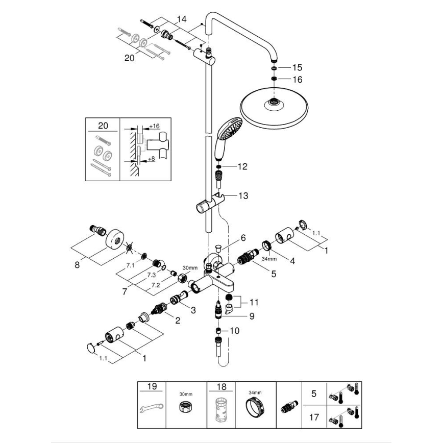 GROHE 26988001 - Système de douche VITALIO START SYSTEM 390 mm chrome brillant