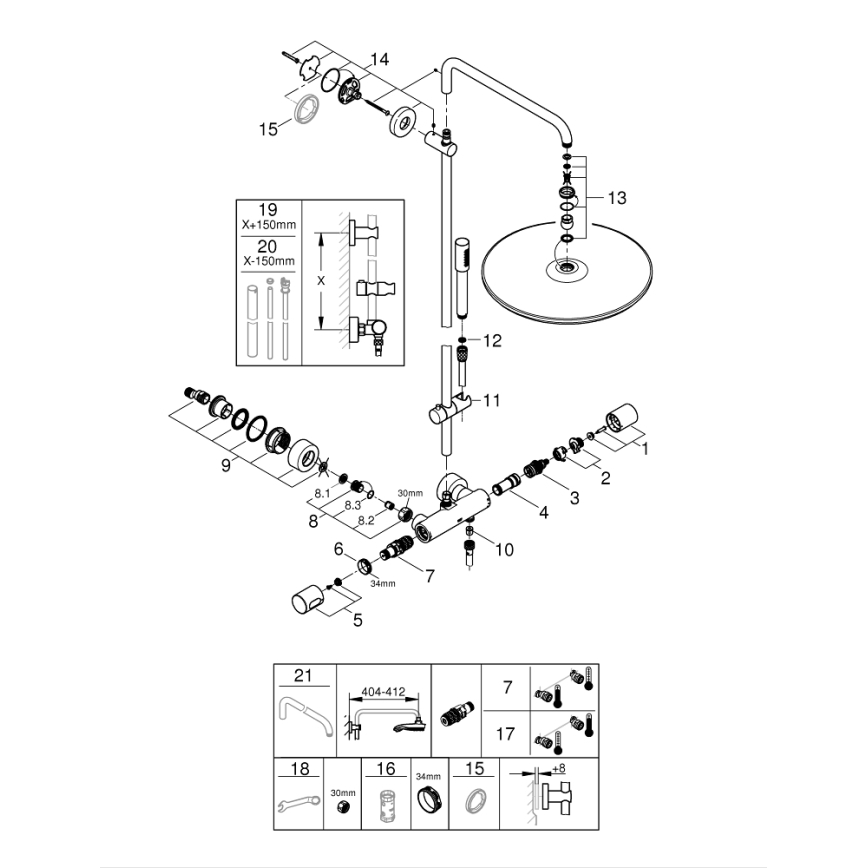 GROHE 27174001 - Système de douche RAINSHOWER SYSTEM 400 450 mm chromé brillant