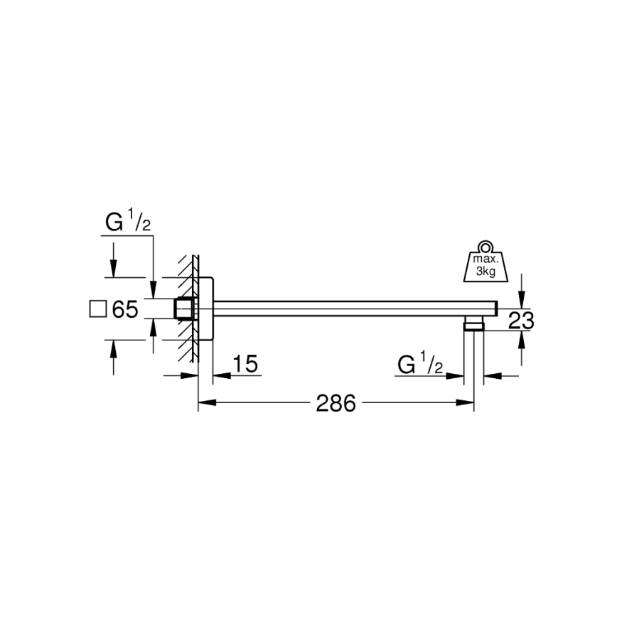 GROHE 27709000 - Bras de douche RAINSHOWER 286 mm chromé brillant