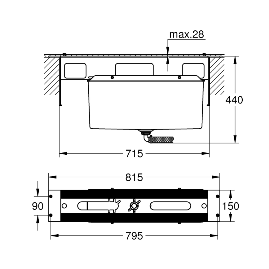 GROHE 29037000 - Corps de montage pour mitigeur de baignoire 45 mm, chrome brillant