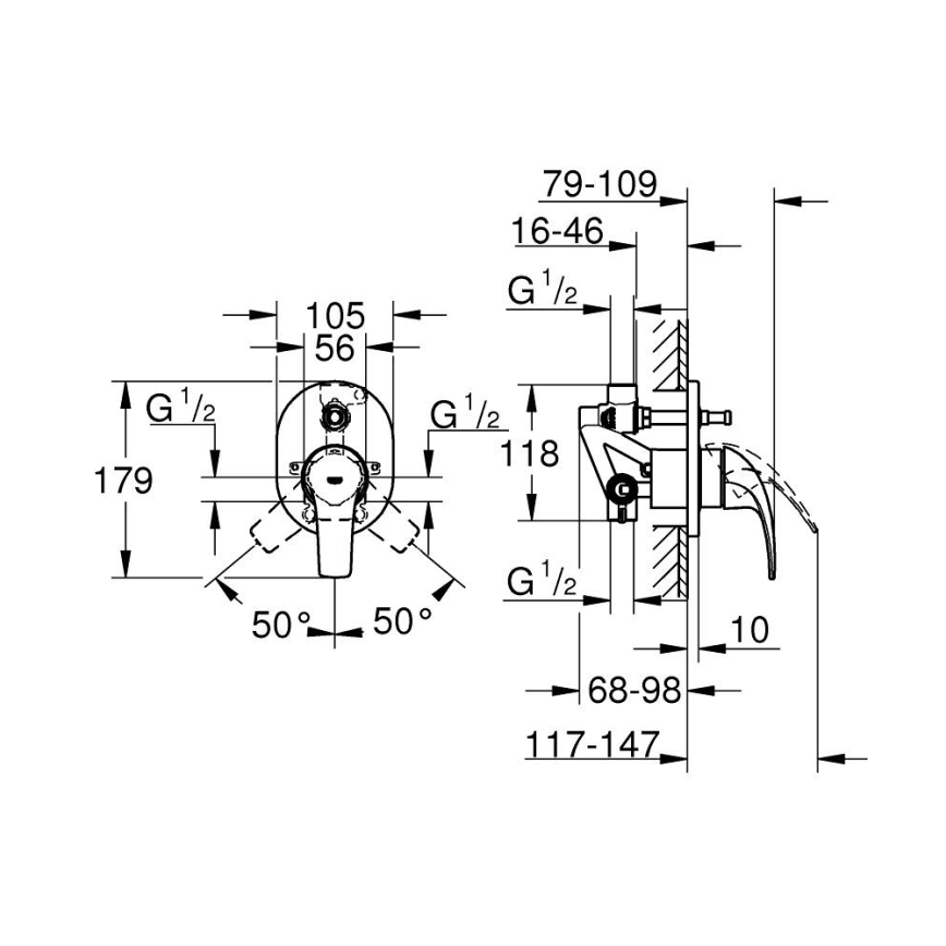 GROHE 29043000 - Mitigeur de baignoire EUROCUBE chromé brillant