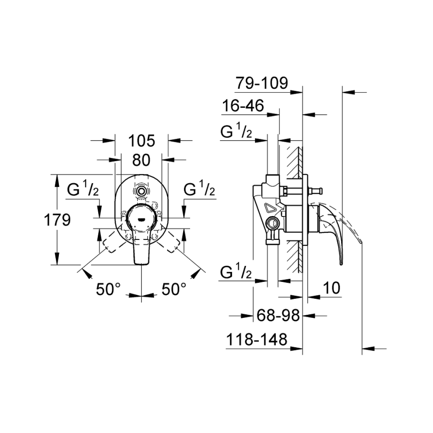 GROHE 29043000 - Mitigeur de baignoire EUROCUBE chrome poli