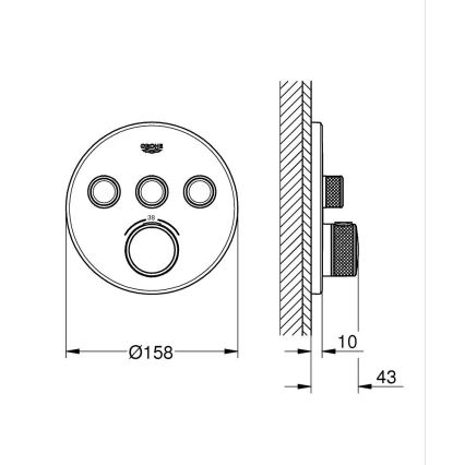 GROHE 29121GN0 - Mitigeur thermostatique de douche pour installation encastrée GROHTHERM SMARTCONTROL, finition dorée