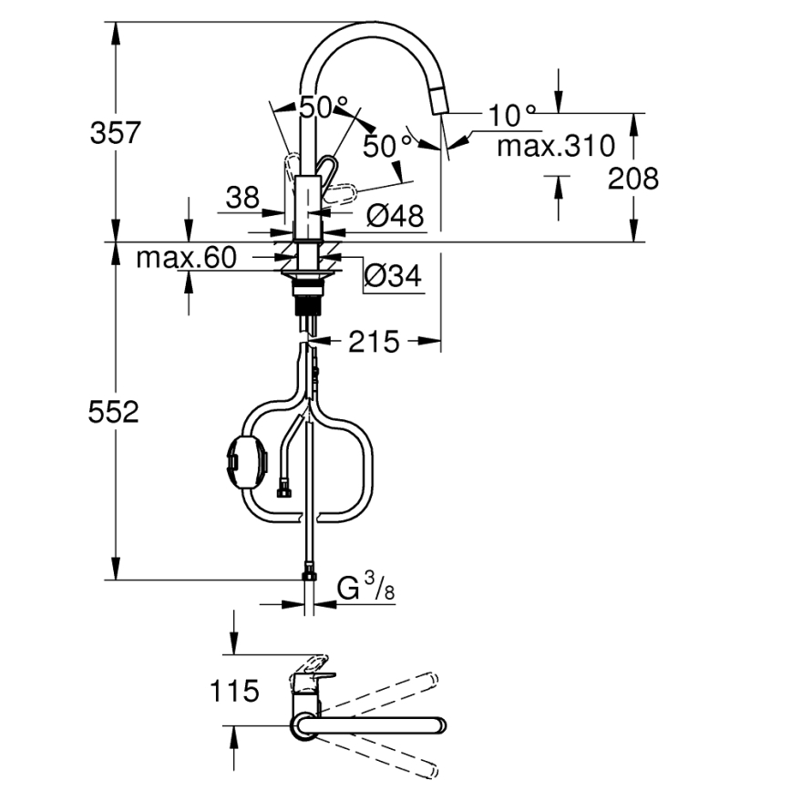 GROHE 30569000 - Mitigeur d'évier START FLOW 357 mm chrome brillant