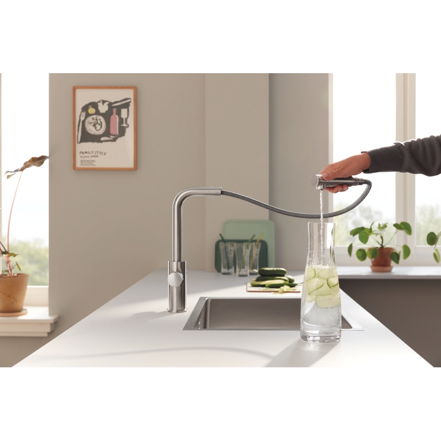 GROHE 30590DC0 - Mitigeur de cuisine avec douchette extractible BLUE PURE en acier inoxydable