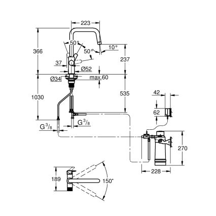 GROHE 30594000 - Mitigeur d'évier BLUE PURE Start avec fonction de filtration Ultrasafe, chromé