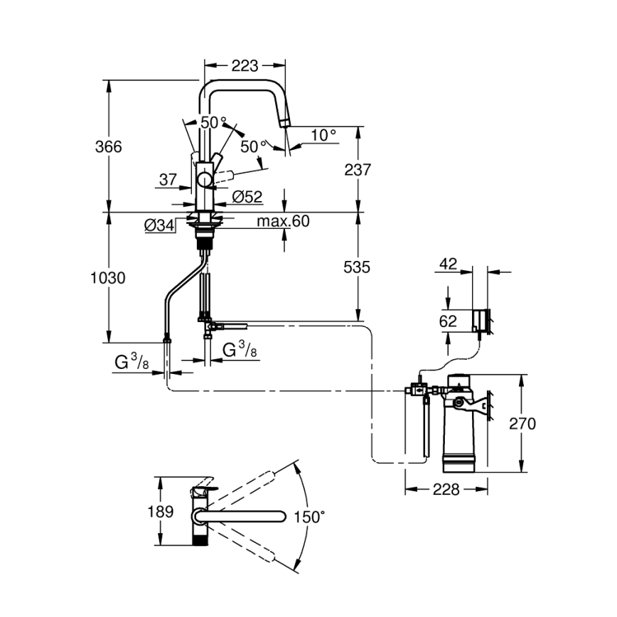 GROHE 30594000 - Mitigeur d'évier BLUE PURE Start avec fonction de filtration Ultrasafe, chromé