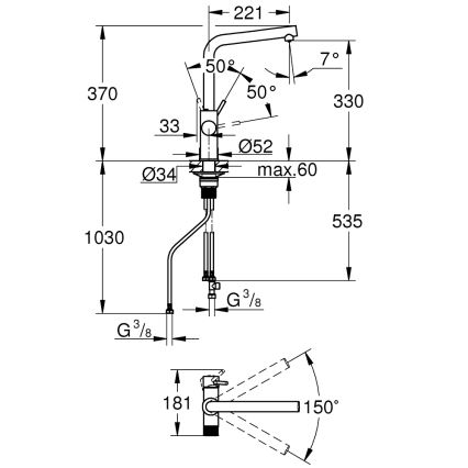 GROHE 30600000 - Mitigeur d'évier BLUE PURE, bec en L chromé brillant