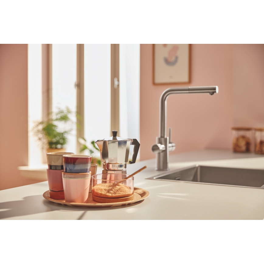 GROHE 30601DC0 - Mitigeur pour évier BLUE PURE avec douchette extractible en acier inoxydable