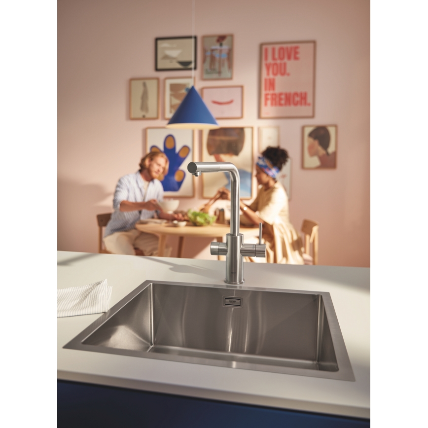 GROHE 30601DC0 - Mitigeur pour évier BLUE PURE avec douchette extractible en acier inoxydable