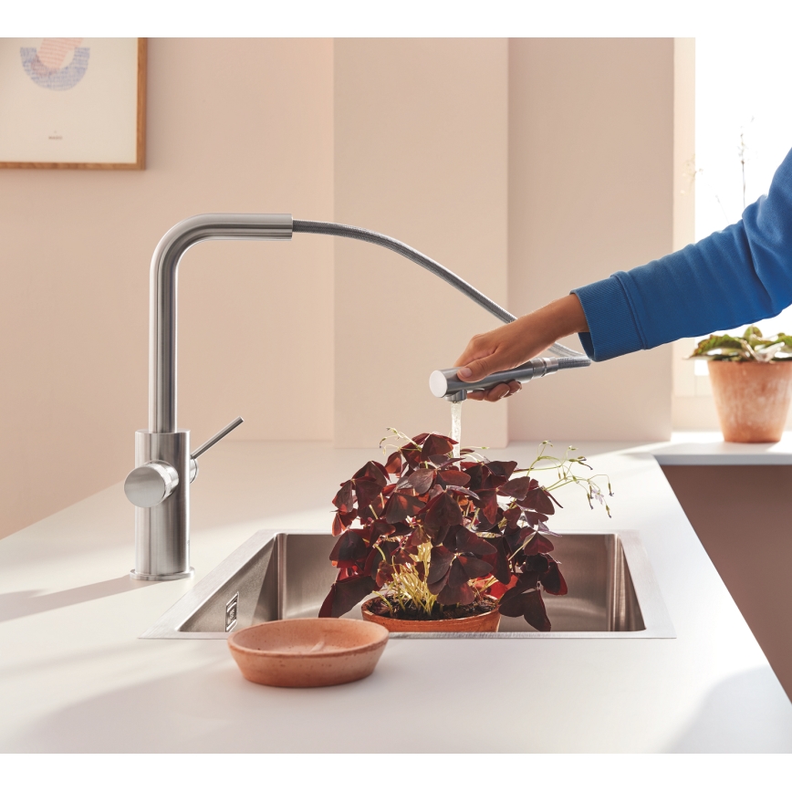 GROHE 30601DC0 - Mitigeur pour évier BLUE PURE avec douchette extractible en acier inoxydable