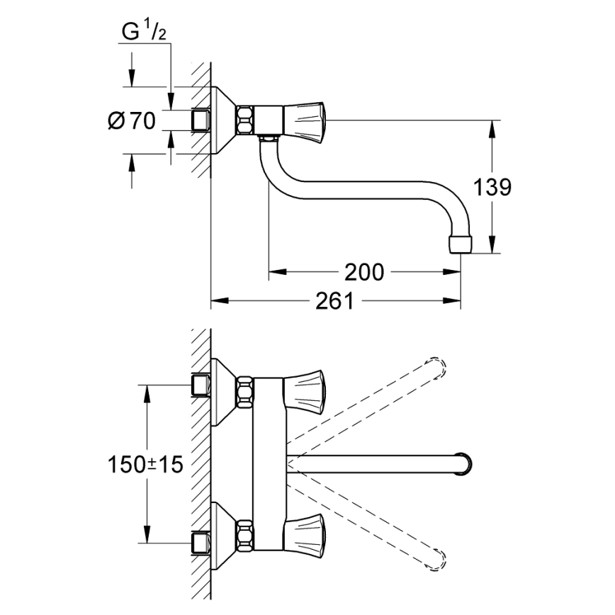 GROHE 31187001 - Mitigeur mural pour évier COSTA L 200 mm, chromé brillant