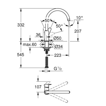 GROHE 31233001 - Mitigeur d'évier START, chrome brillant