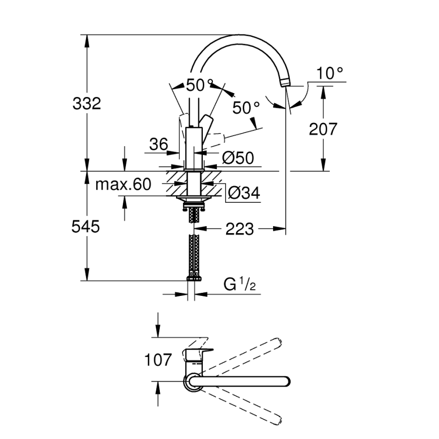 GROHE 31233001 - Mitigeur d'évier START, chrome brillant
