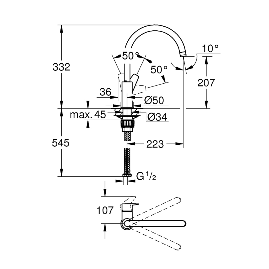 GROHE 31233001 - Mitigeur d'évier START, chrome brillant