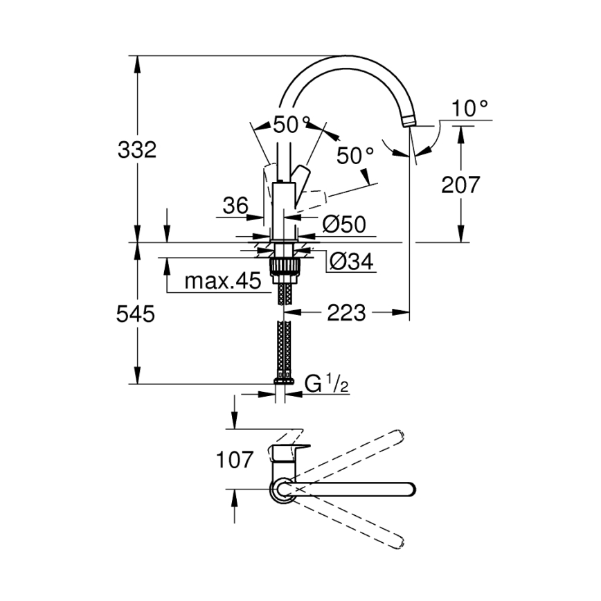 GROHE 31233001 - Mitigeur d'évier START, chrome brillant