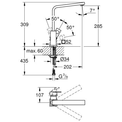 GROHE 31255000 - Mitigeur pour évier EUROCUBE, chrome brillant