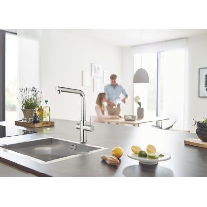 GROHE 31454001 - Mitigeur d'évier BLUE HOME, bec en L, chrome brillant